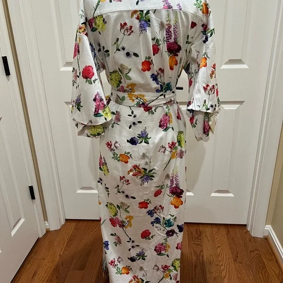 Alice + Olivia Floral Maxi Shirt Dress w/tie - Picture 3 of 13